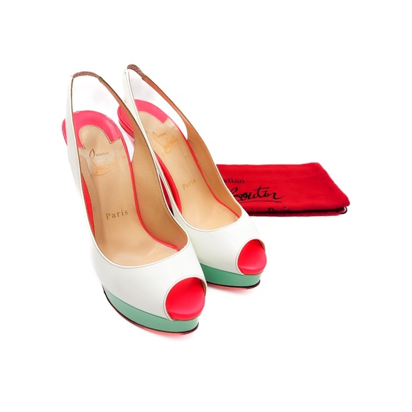 Christian Louboutin White Patent Leather Fetish Peep Slingback Heels EU 37.5 - Picture 8 of 8